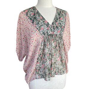 Black Poppy Patchwork Babydoll Floral Top Dolman Coquette Fairy Cottage Boho-S